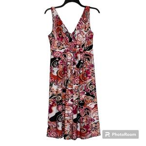 Metro 7 Size Medium (8-10) Orange Retro Surplice Sleeveless Dress